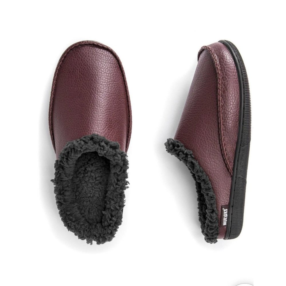 MUK LUKS Men's Faux Leather Clog Slippers Brown Small Size 8-9 New Ships Fast - Picture 6 of 8